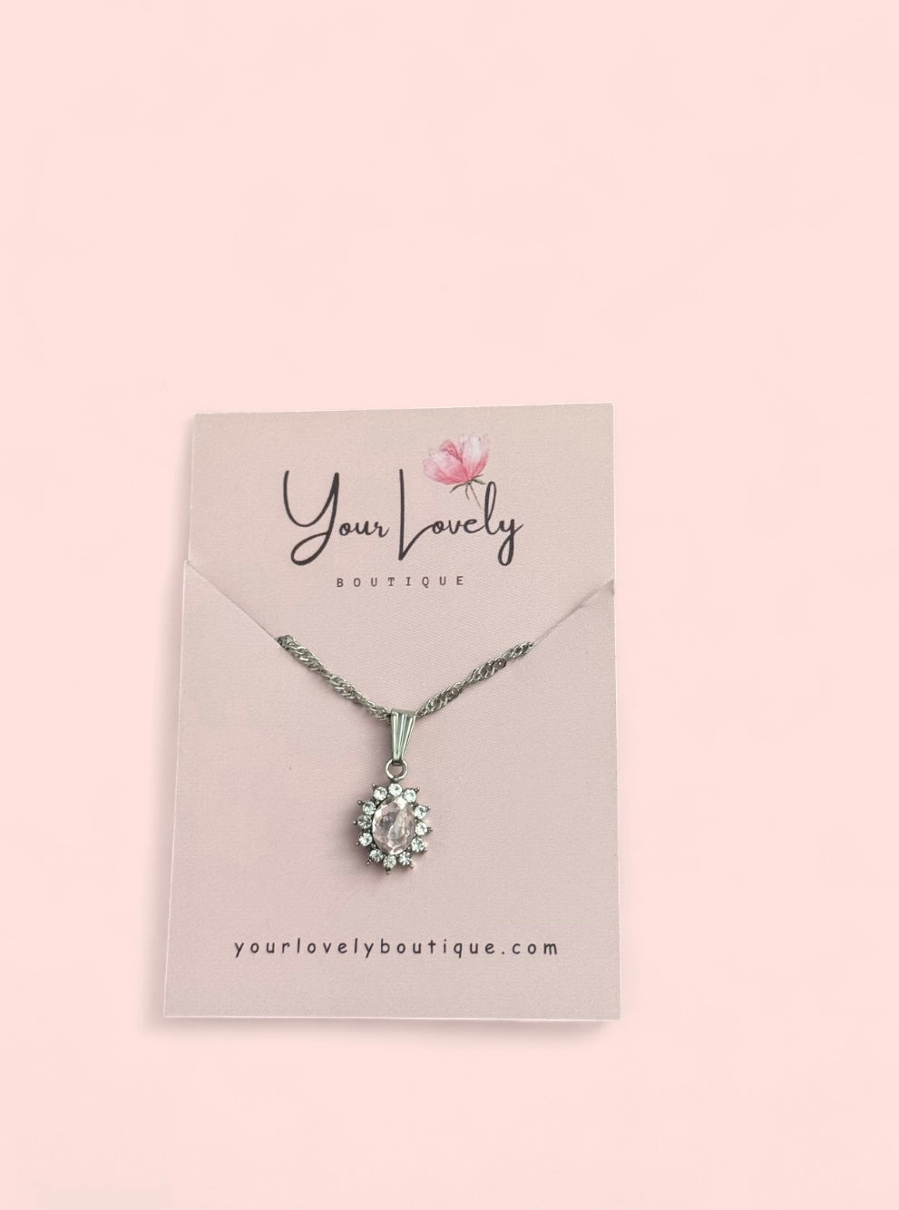 Silver Pink Flower Pendant Necklace
