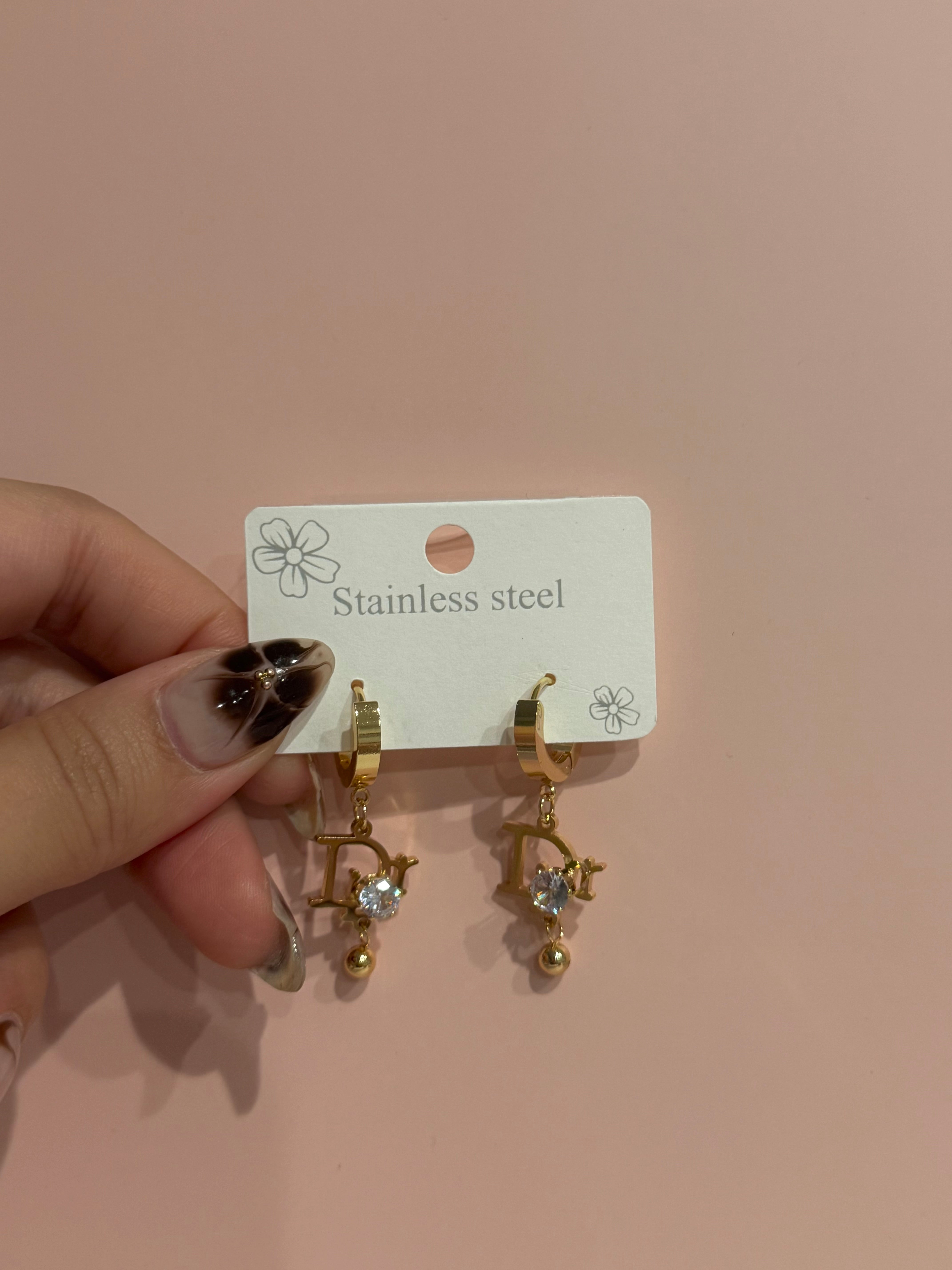 D Hoop Gold Stainless Steel Earrings