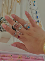 Load image into Gallery viewer, Sterling Silver Rings Size 7(Ready to ship): Bows, Heart, Pink, Red, Blue, S925
