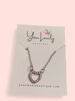 Load image into Gallery viewer, Silver Pink Heart Rhinestone Necklace
