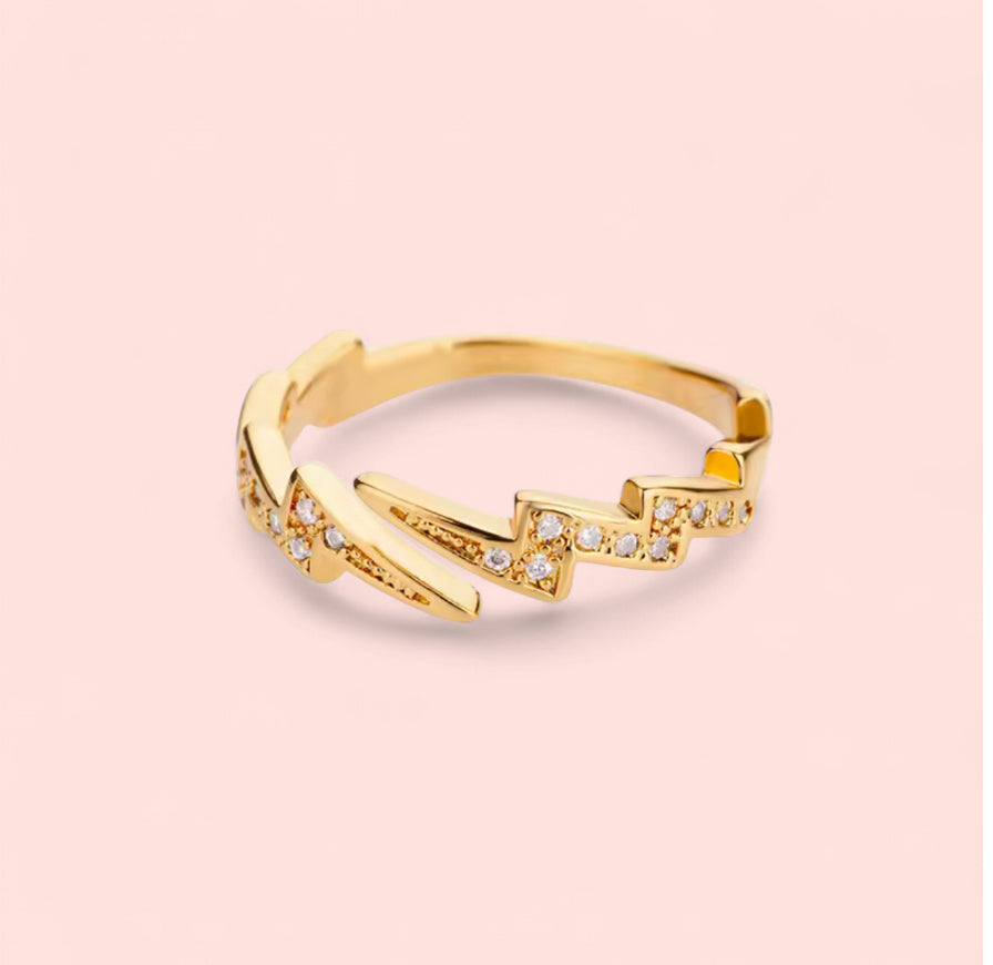 Lightning Zircon Stainless Steel Adjustable Ring