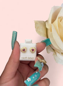 14k Gold Red Heart Earrings