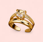 Load image into Gallery viewer, Double Band Rhinestone Stainless Steel Adjustable Ring
