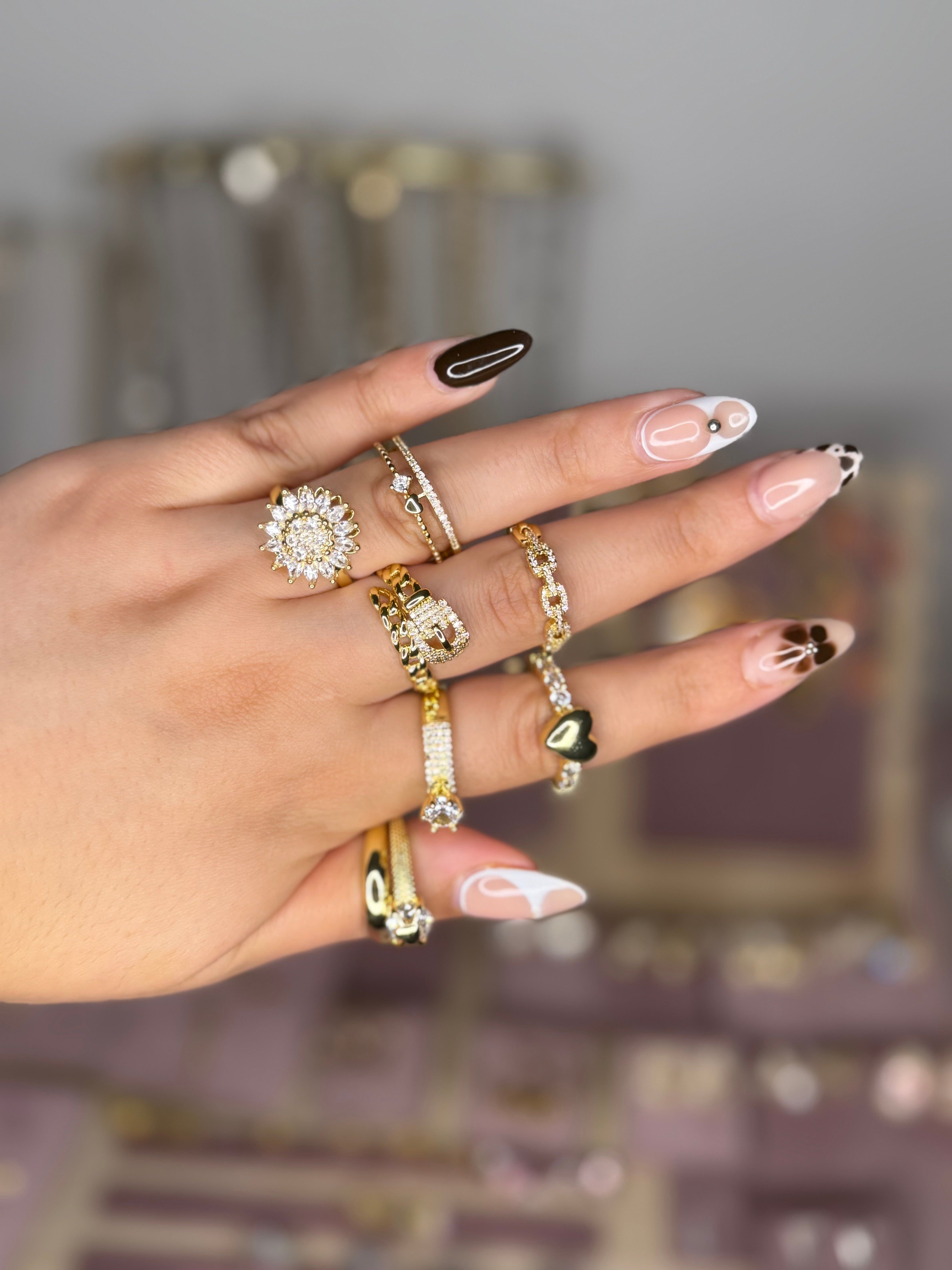 Double Band Rhinestone Stainless Steel Adjustable Ring