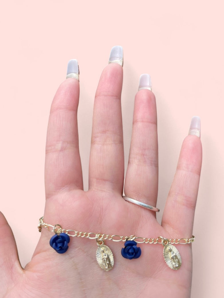 Virgencita Blue Roses Bracelet