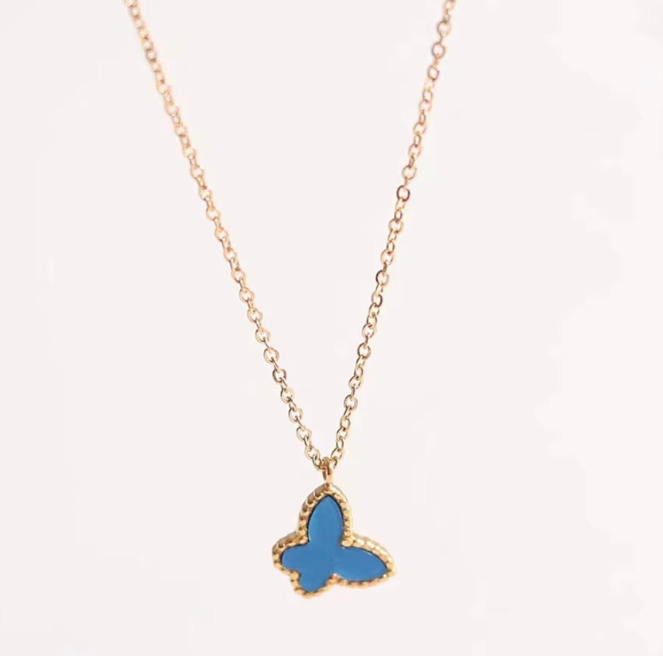 Azure Blue Butterfly Set: Stainless Steel Necklace and Earrings