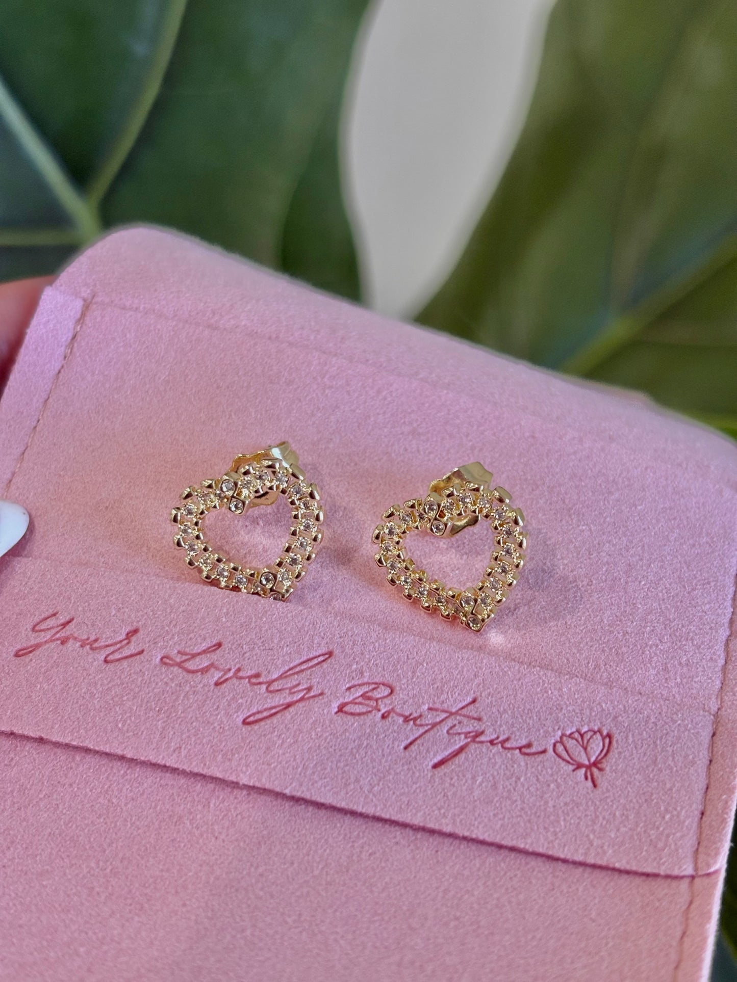 Hollow Heart Nugget Zirconia Gold Filled Stud Earrings