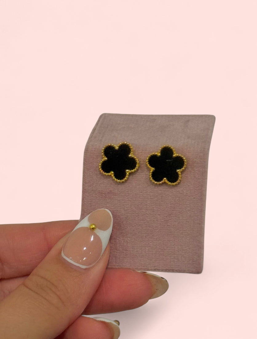 Golden Black Clover Earrings Stainless Steel