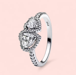 Sparkling Halo Hearts Sterling Silver 925 Ring