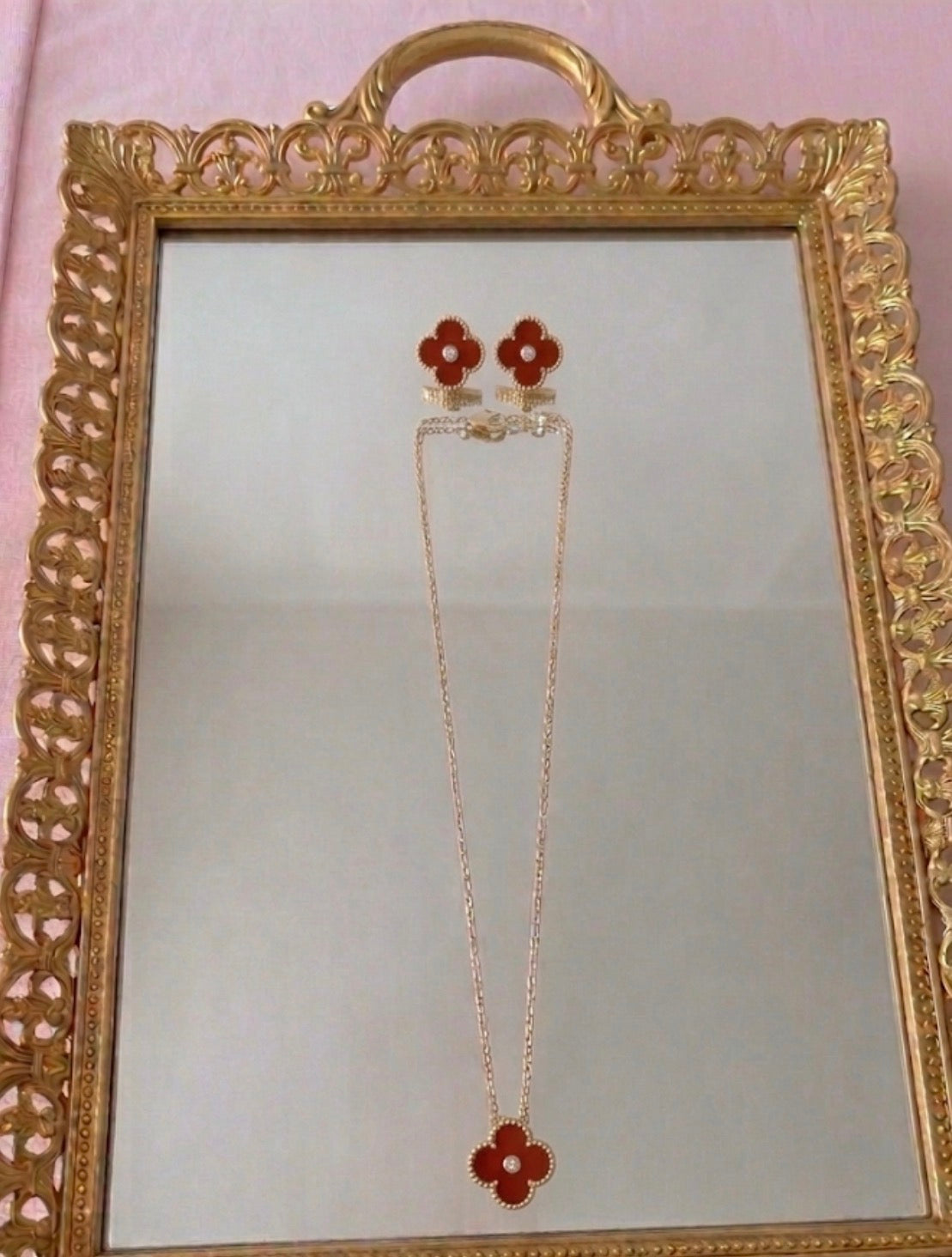 Clover Rhinestone Necklace and Earring Set