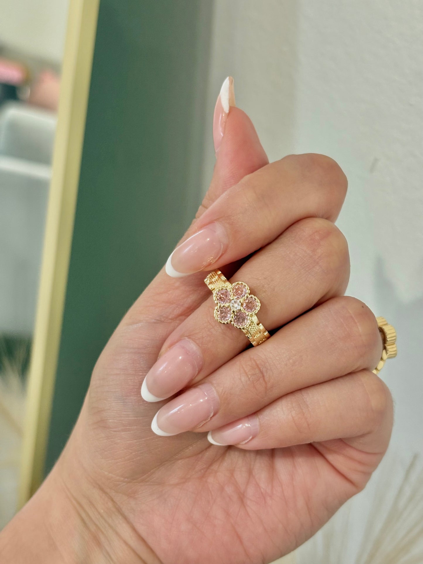 The Luxe Pink Floral Rollie Gold Filled Ring