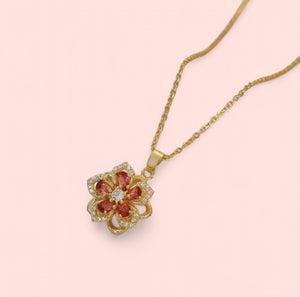 Luxe Zircon Flower Spin Stainless Steel Necklace