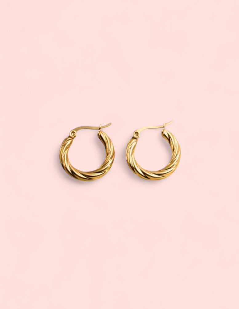 Golden Twist Hoop Stainless Steel Earrings