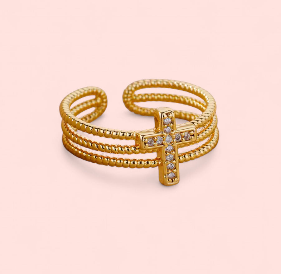 Cross Zircon Adjustable Stainless Steel Ring