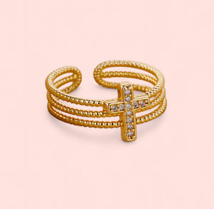 Cross Zircon Adjustable Stainless Steel Ring