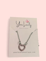 Load image into Gallery viewer, Silver Pink Heart Rhinestone Necklace
