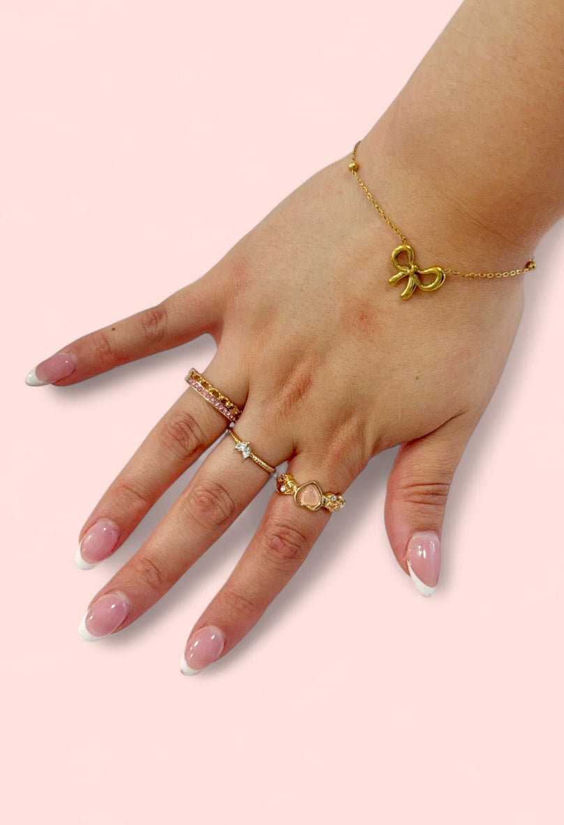 Gold Bow Beaded Stainless Steel Bracelet