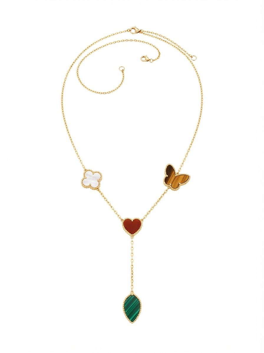 Gold Enchanted Garden Tiger Eye Multi-Motif Luxe Jewelry Set (Stainless Steel & Gold Plated)
