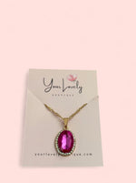 Load image into Gallery viewer, Magenta Rhinestone Pendant Gold Stainless Steel Necklace
