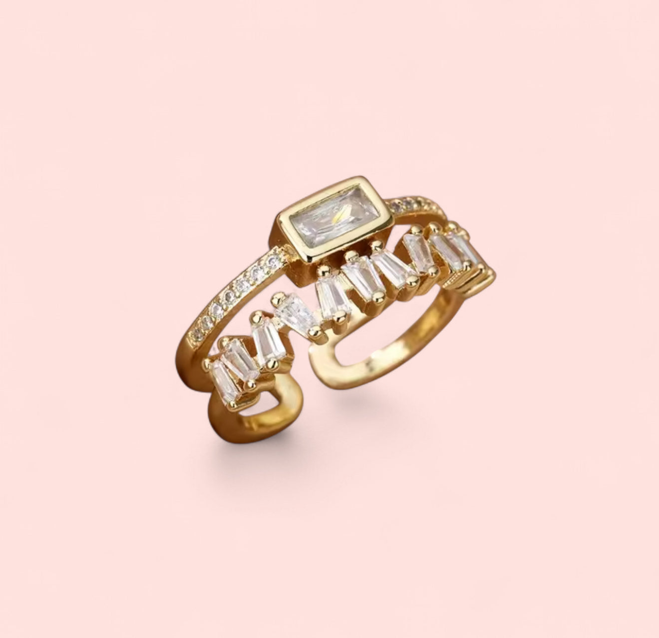 Crystal White Double Stainless Steel Adjustable Ring