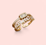 Load image into Gallery viewer, Crystal White Double Stainless Steel Adjustable Ring
