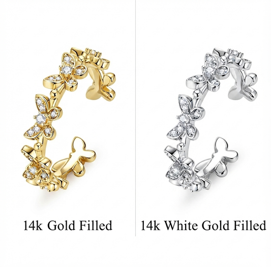 Dazzling Butterfly Moissanite Adjustable Ring – Gold Filled & White Gold Filled Open-Band Ring