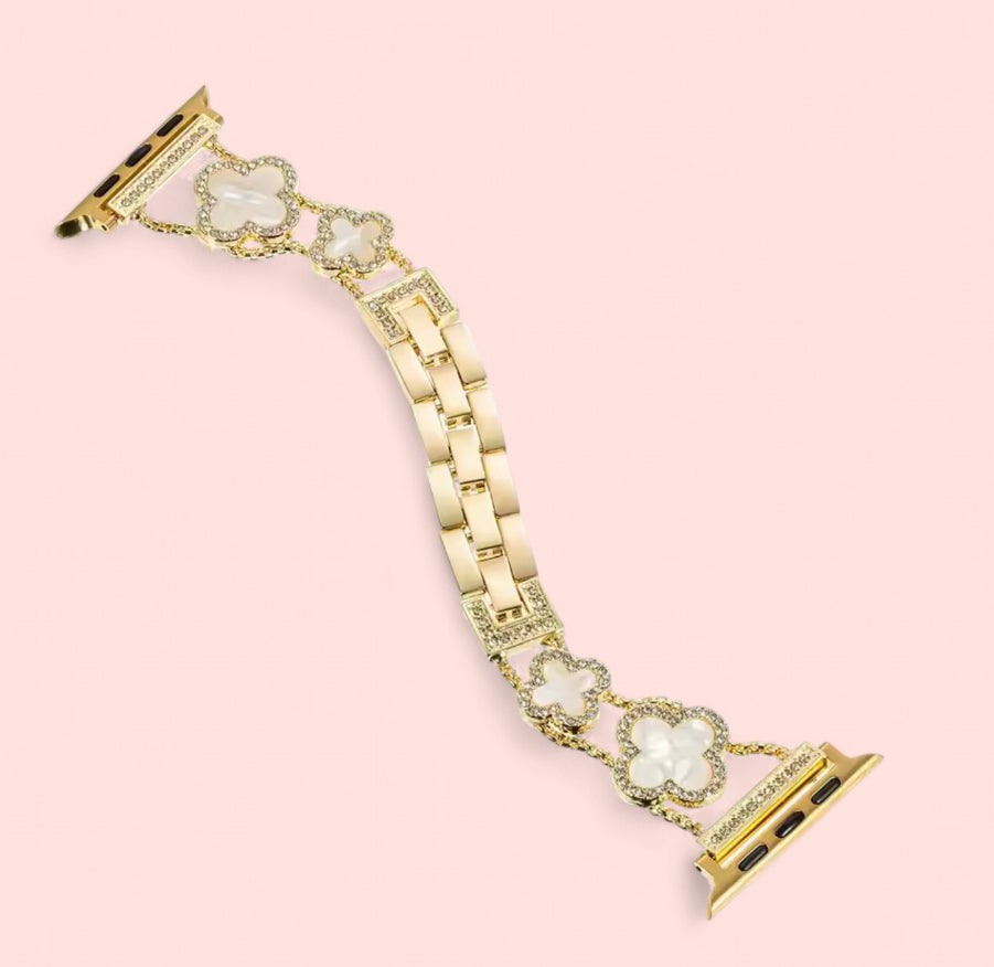 Watch Band Gold Clover Stainless Steel: Black, White, and Pink