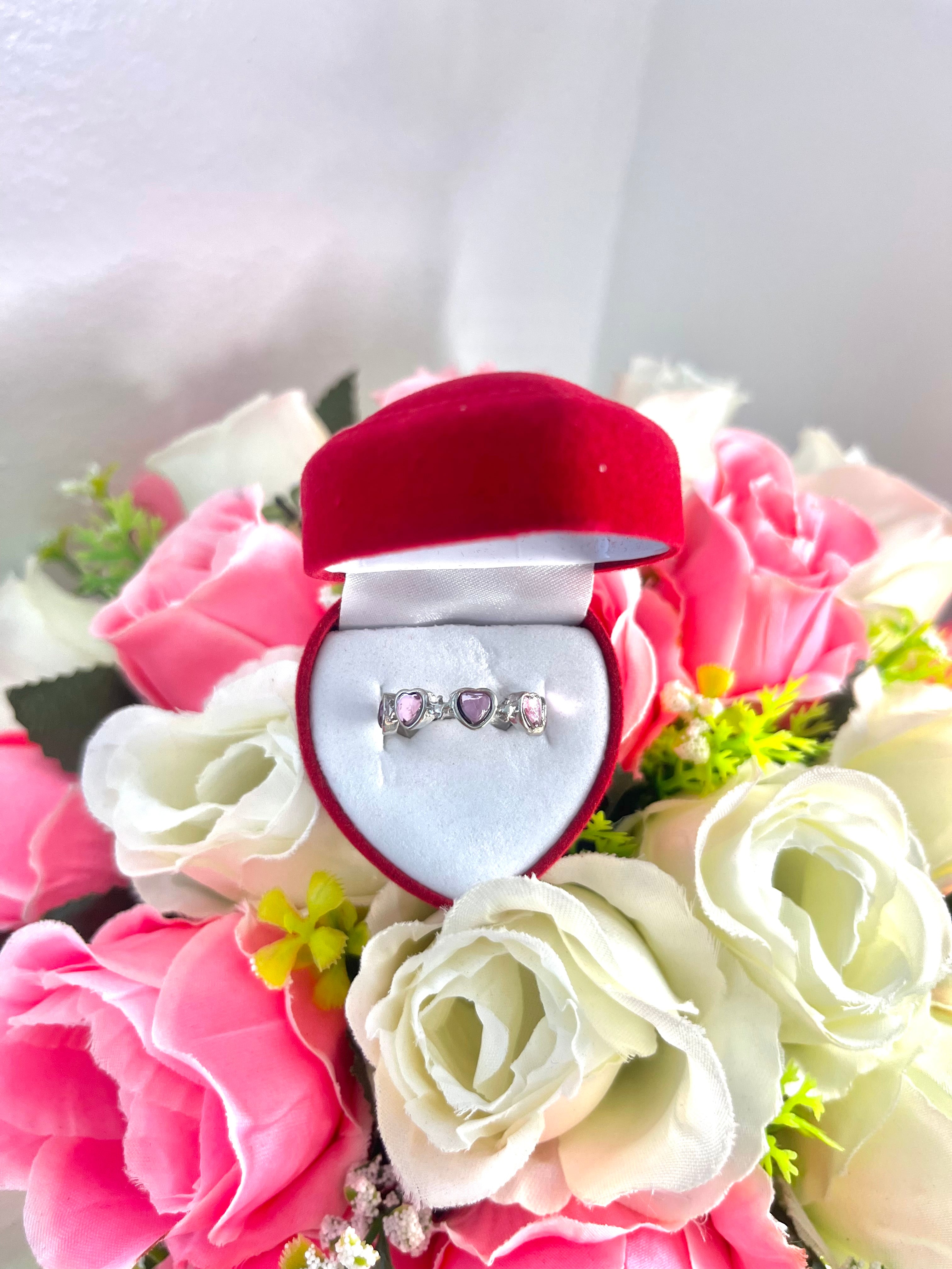 Pink Hearts Ring (Silver)