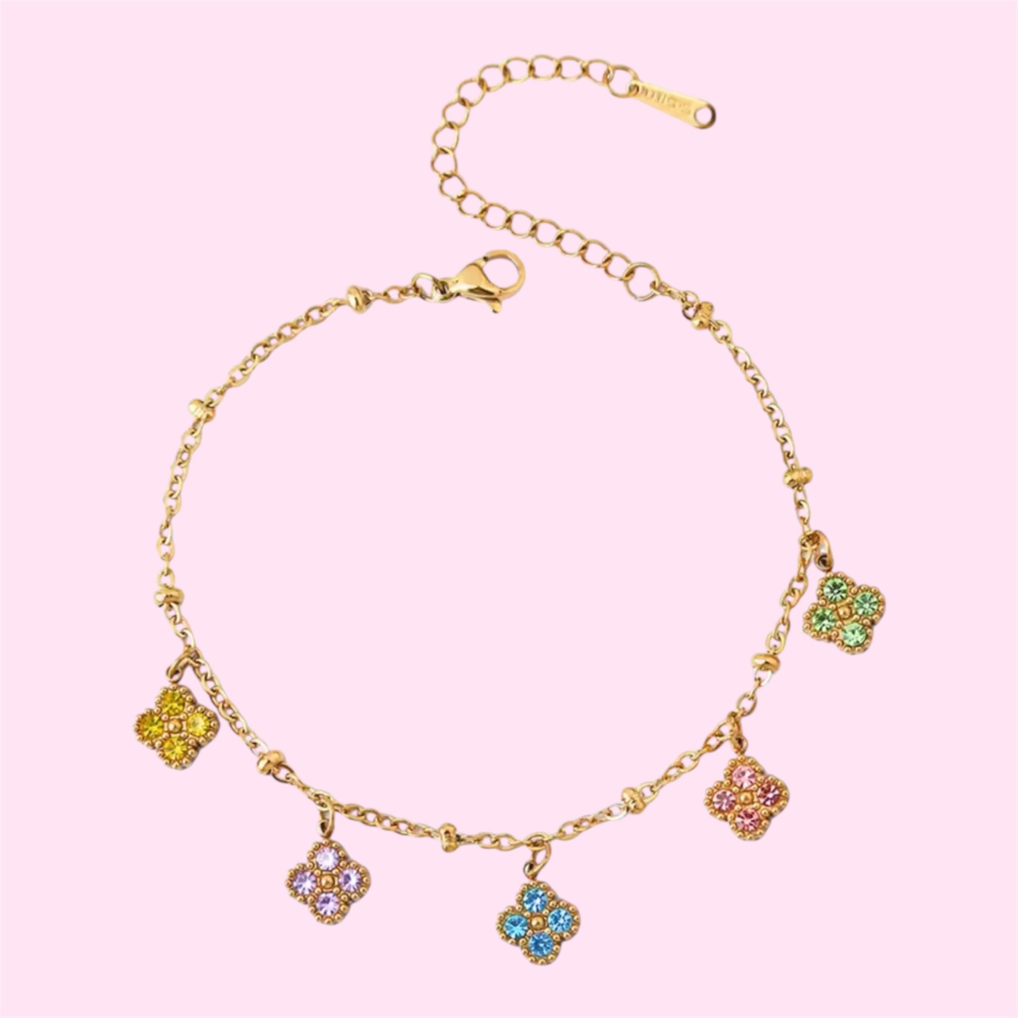 Gold Colorful Clover Stainless Steel Bracelet