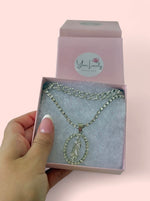 Load image into Gallery viewer, Silver Plated Virgin Mary Pendant Necklace Set with Rhinestone Choker Cuban Chain
