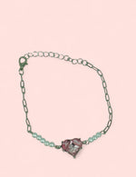 Load image into Gallery viewer, Pink Heart Pearls Silver Linked Bracelet
