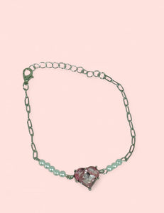 Pink Heart Pearls Silver Linked Bracelet