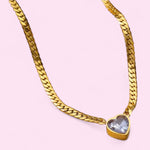 Load image into Gallery viewer, Gold Cuban Chain Heart Pendant Bracelet &amp; Necklace in White and Green Stainless Steel
