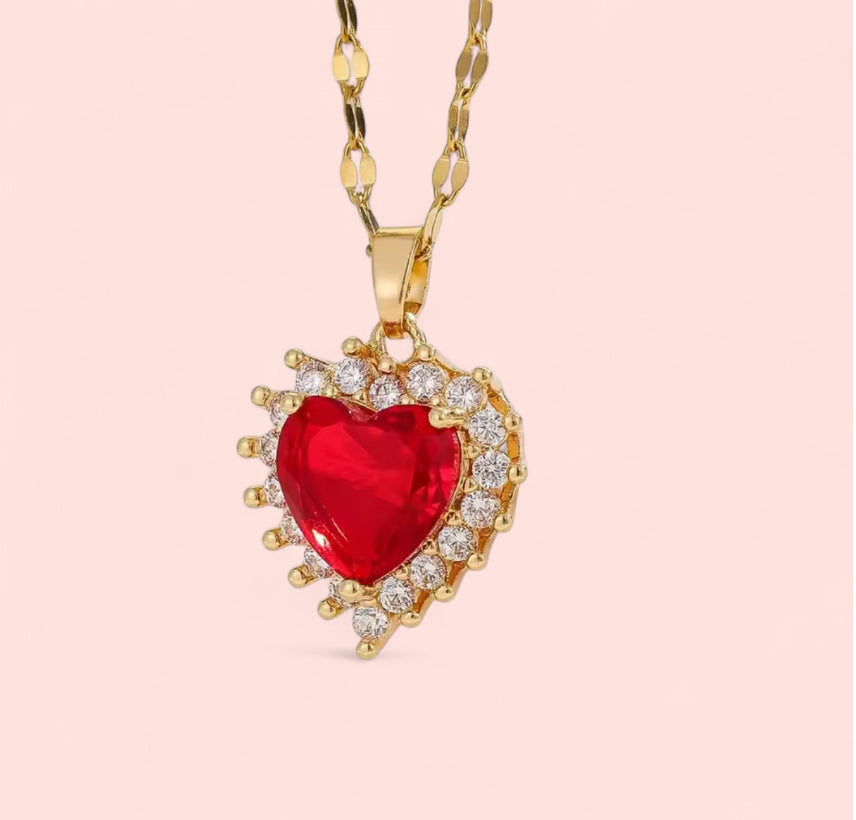 Red Heart Zircon Stainless Steel Necklace