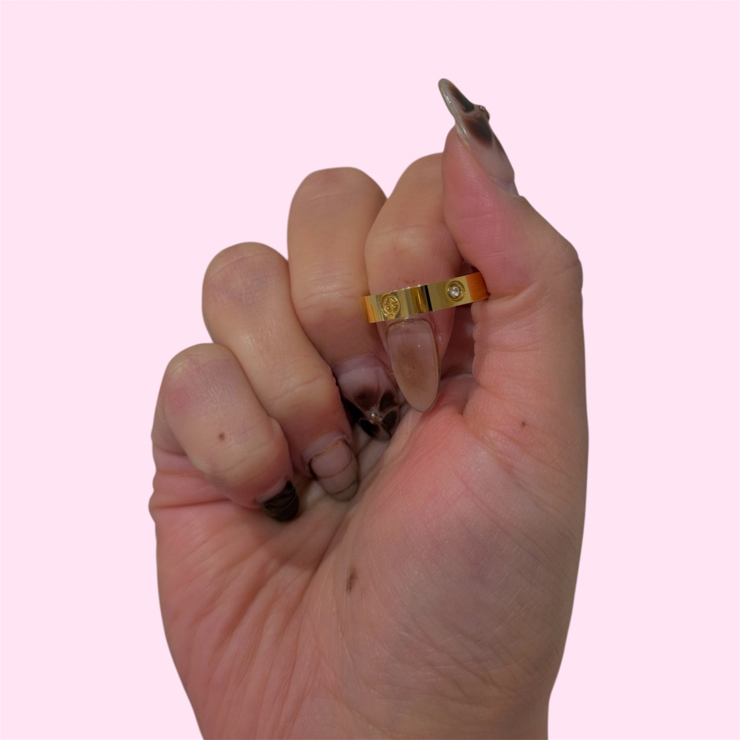 Gold Cross Rhinestone Stainless Steel Ring