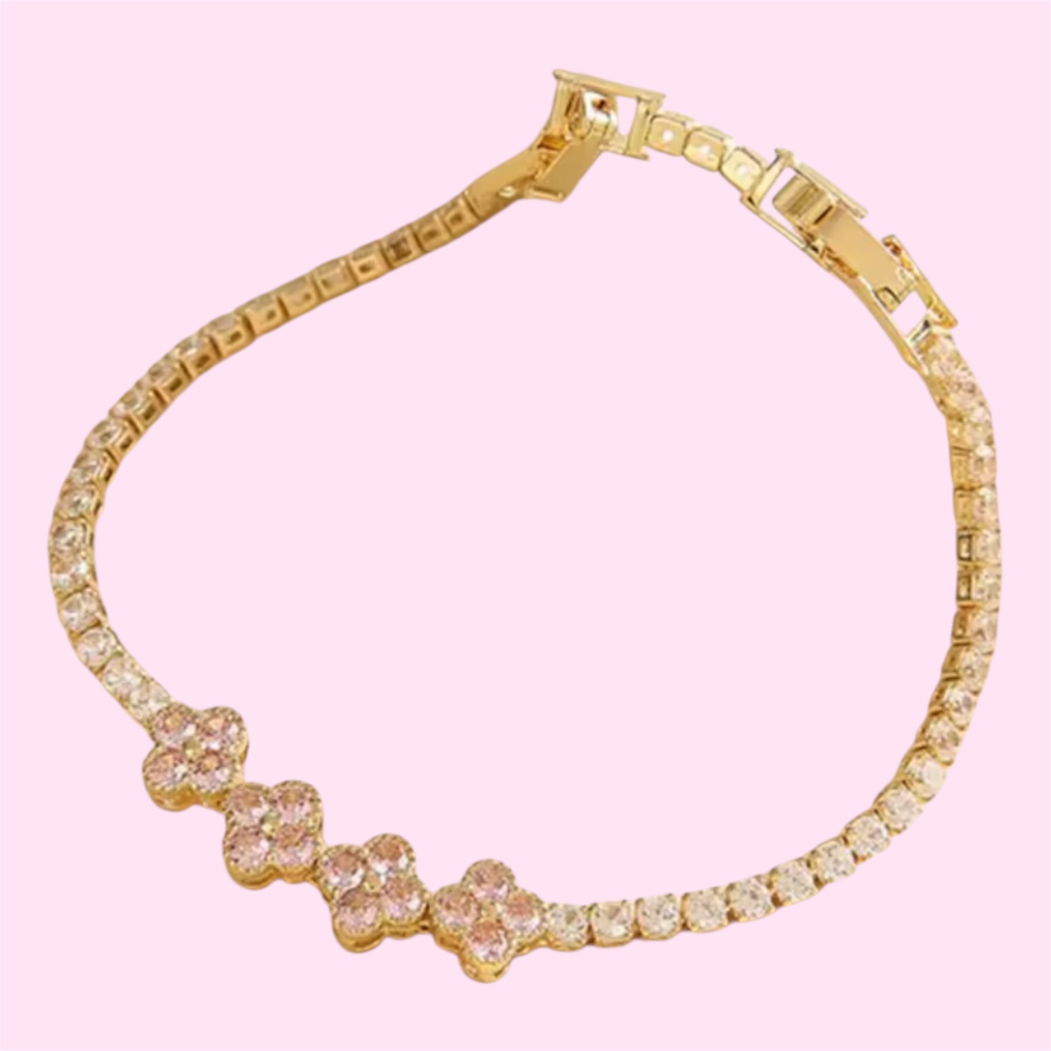 Gold Colorful Clover Tennis Stainless Steel Bracelet