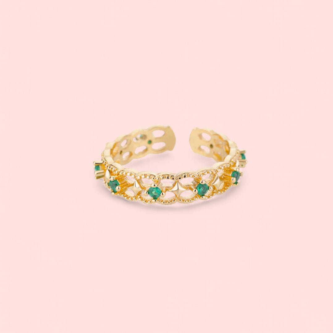 Ariel Green Gold Plated Adjustable Ring