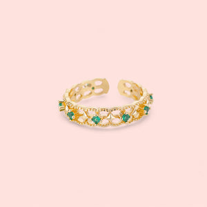 Ariel Green Gold Plated Adjustable Ring