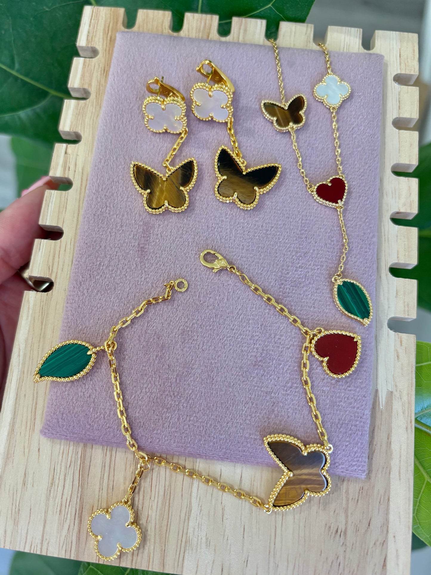 Gold Enchanted Garden Tiger Eye Multi-Motif Luxe Jewelry Set (Stainless Steel & Gold Plated)