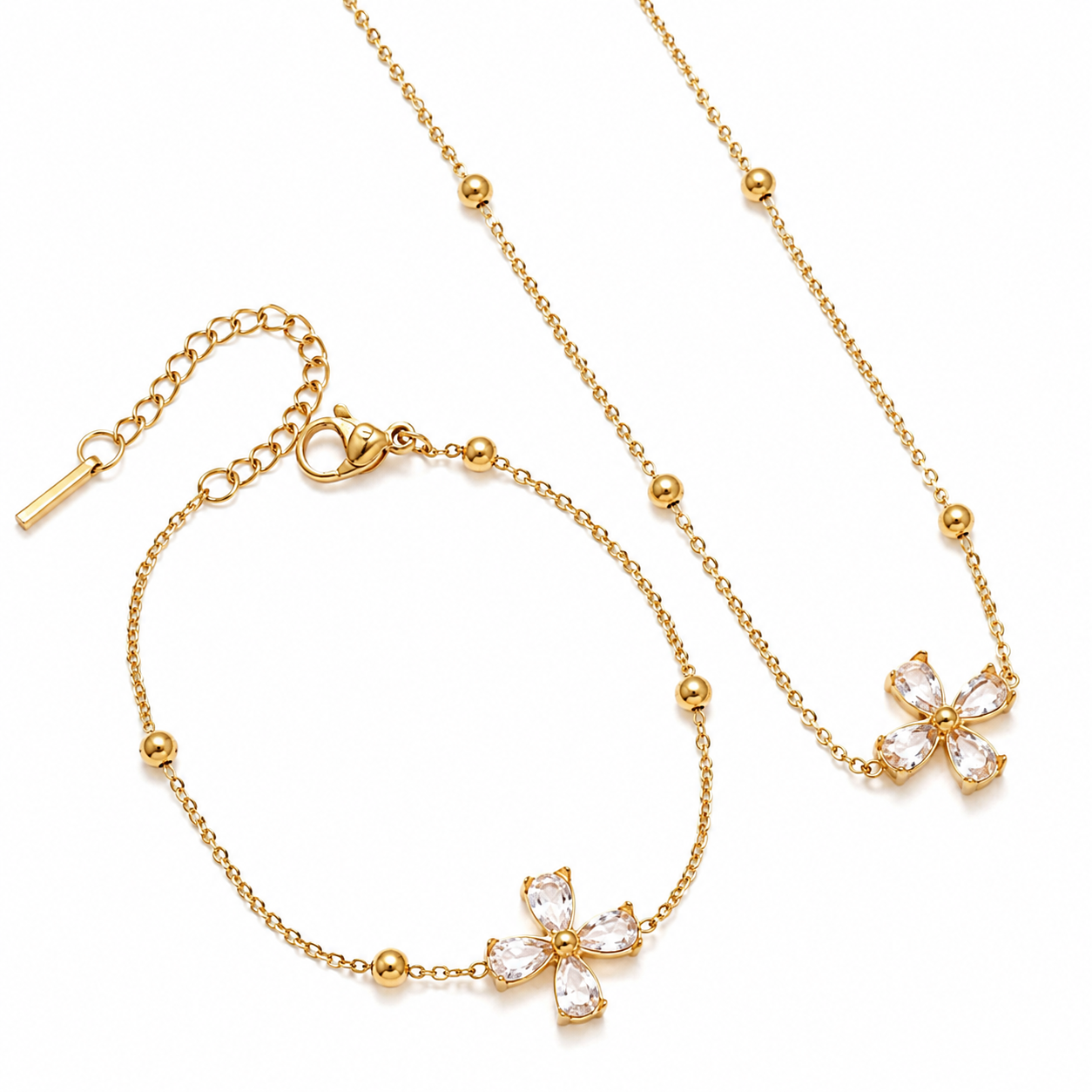 Celeste Crystal Flower Jewelry Set: Necklace and Bracelet
