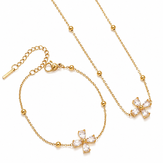 Celeste Crystal Flower Jewelry Set: Necklace and Bracelet