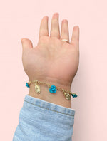 Load image into Gallery viewer, Virgencita Ocean Blue Roses Gold Plated Bracelet
