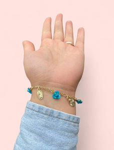 Virgencita Ocean Blue Roses Gold Plated Bracelet