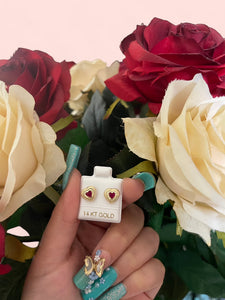 14k Gold Red Heart Earrings