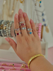 Sterling Silver Rings Size 7(Ready to ship): Bows, Heart, Pink, Red, Blue, S925