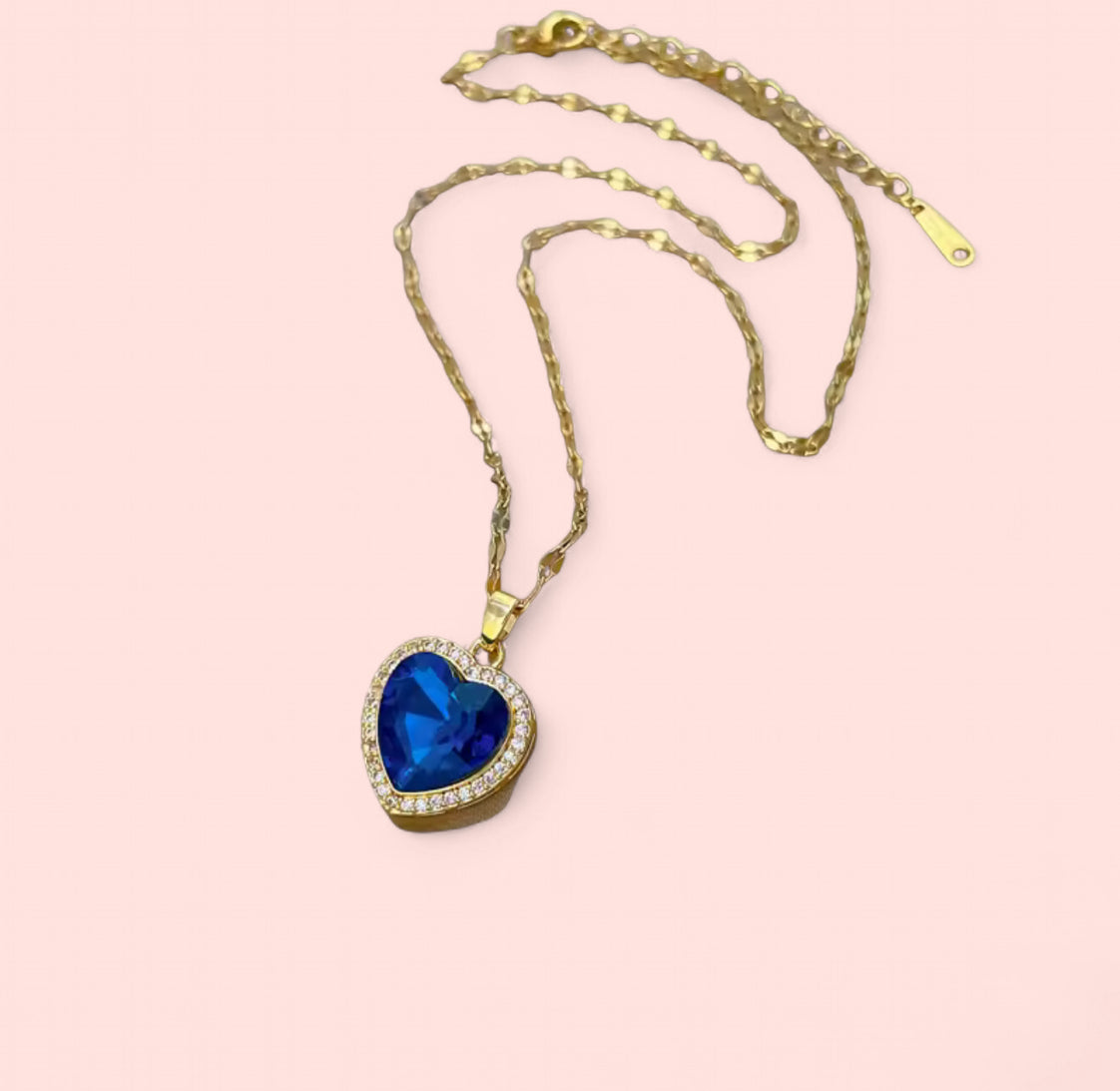 Royal Blue Heart Pendant Stainless Steel Necklace