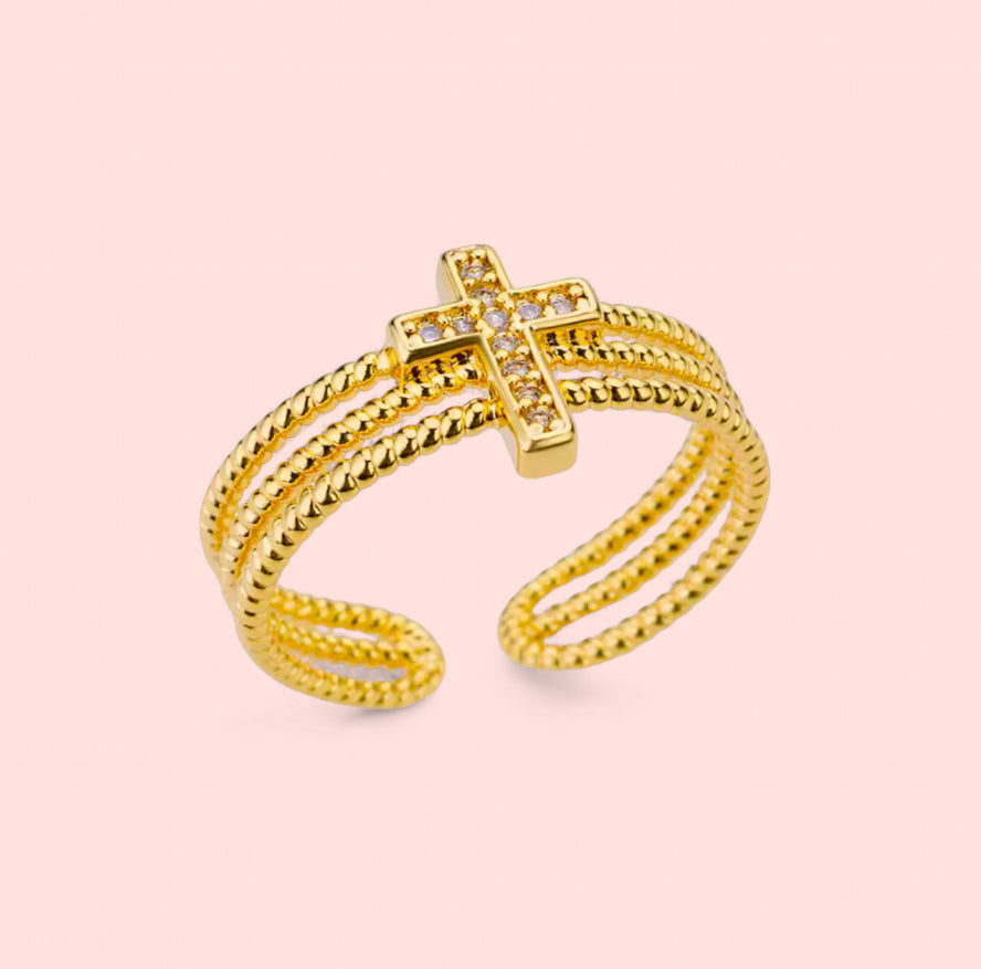 Cross Zircon Adjustable Stainless Steel Ring