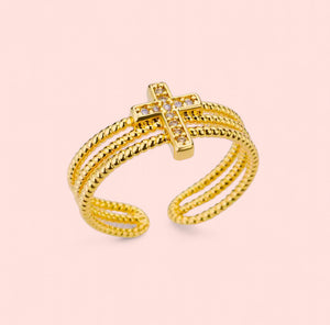 Cross Zircon Adjustable Stainless Steel Ring