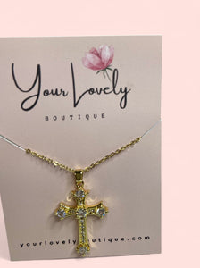 Crystal Cross Gold Stainless Steel Necklace