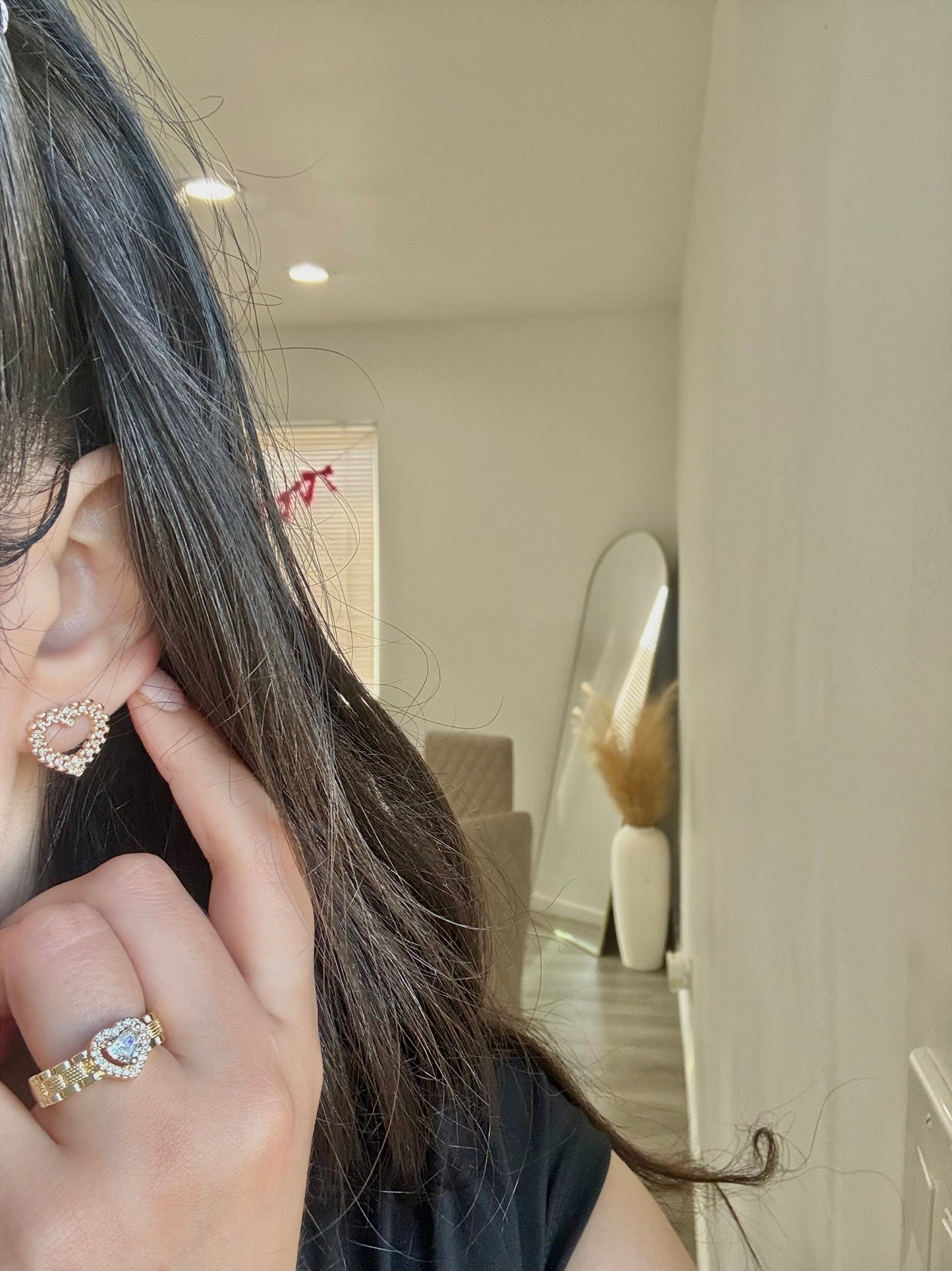 Hollow Heart Nugget Zirconia Gold Filled Stud Earrings